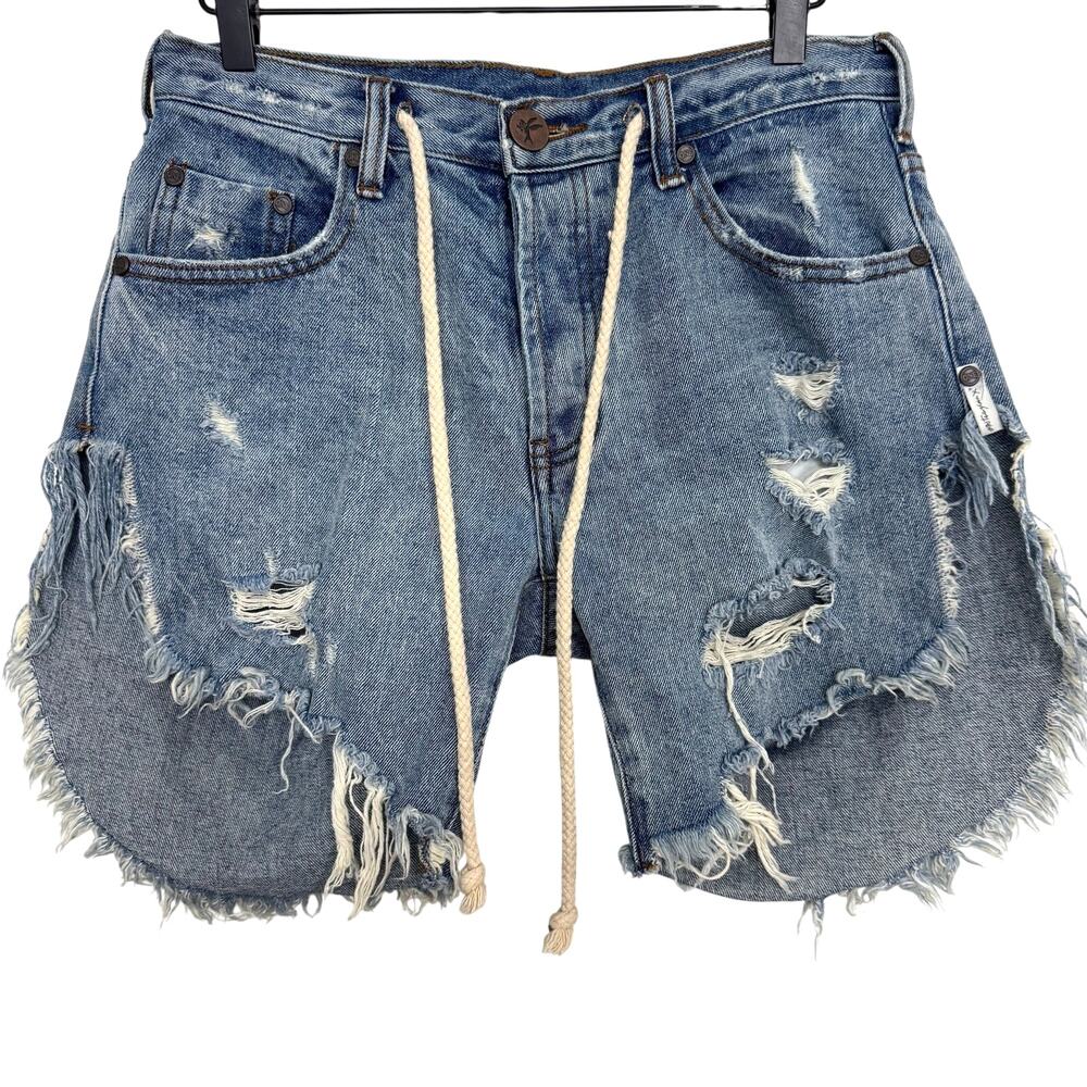 One Teaspoon Frankies Low Waist Long Length Denim Shorts Distressed Size 25
